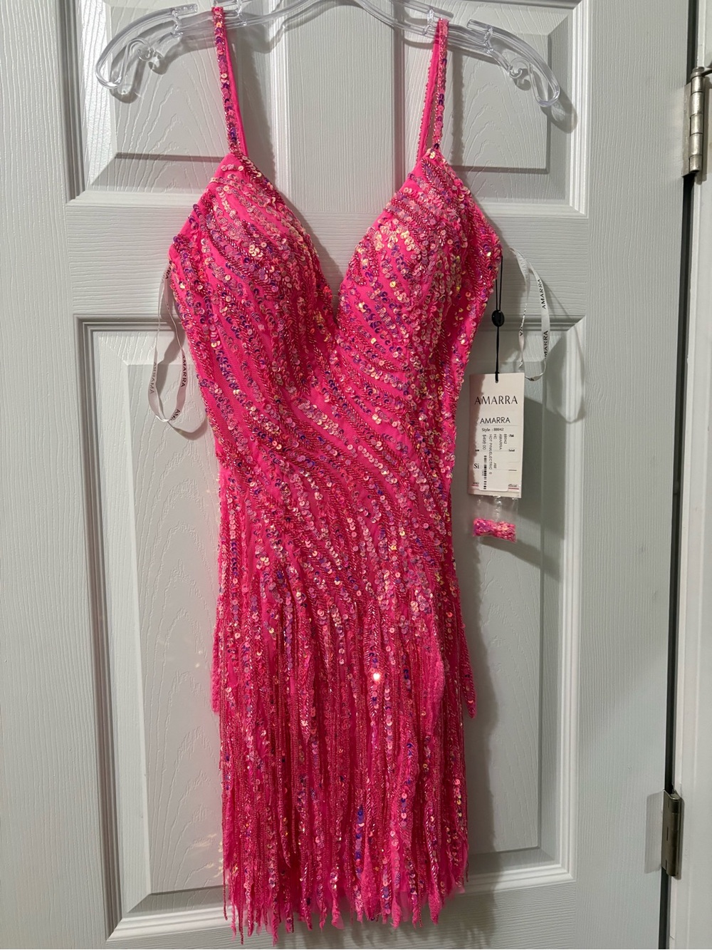 Hot Pink Sequined Fringe Slip Dress, Amarra 88042